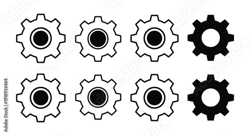 Set of diverse gear icons illustrating mechanical settings and engineering concepts visually