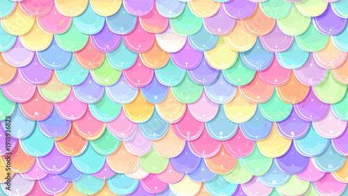 Pastel rainbow mermaid scales seamless pattern background. Cute iridescent texture creating a dreamy fantasy wallpaper for packaging