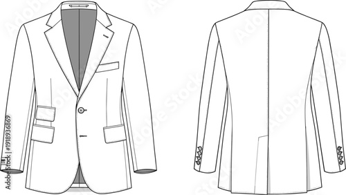 White two button suit jacket front and back blazer fashion