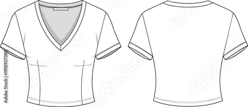 White v neck t shirt with short sleeves front and back view
