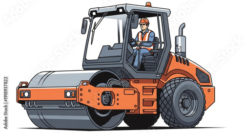 Orange Road Roller Vehicle Construction.