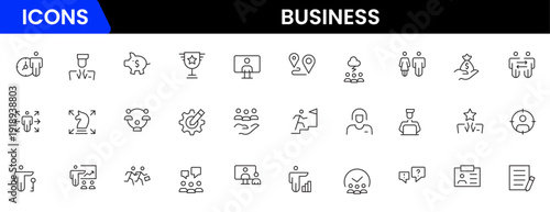 Business and Finance web icons in line style. Money, bank, contact, infographic. Icon collection. Vector illustration.