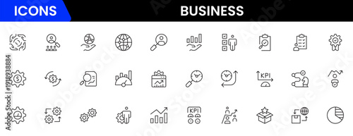 Business and Finance web icons in line style. Money, bank, contact, infographic. Icon collection. Vector illustration.