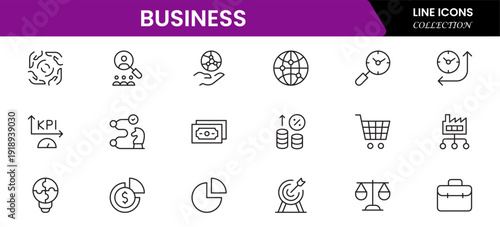 Business and Finance web icons in line style. Money, bank, contact, infographic. Icon collection. Vector illustration.