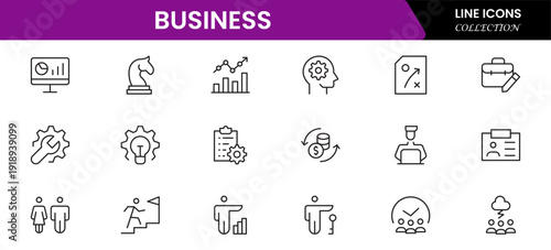 Business and Finance web icons in line style. Money, bank, contact, infographic. Icon collection. Vector illustration.