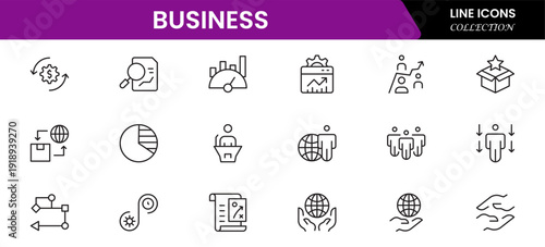Business and Finance web icons in line style. Money, bank, contact, infographic. Icon collection. Vector illustration.