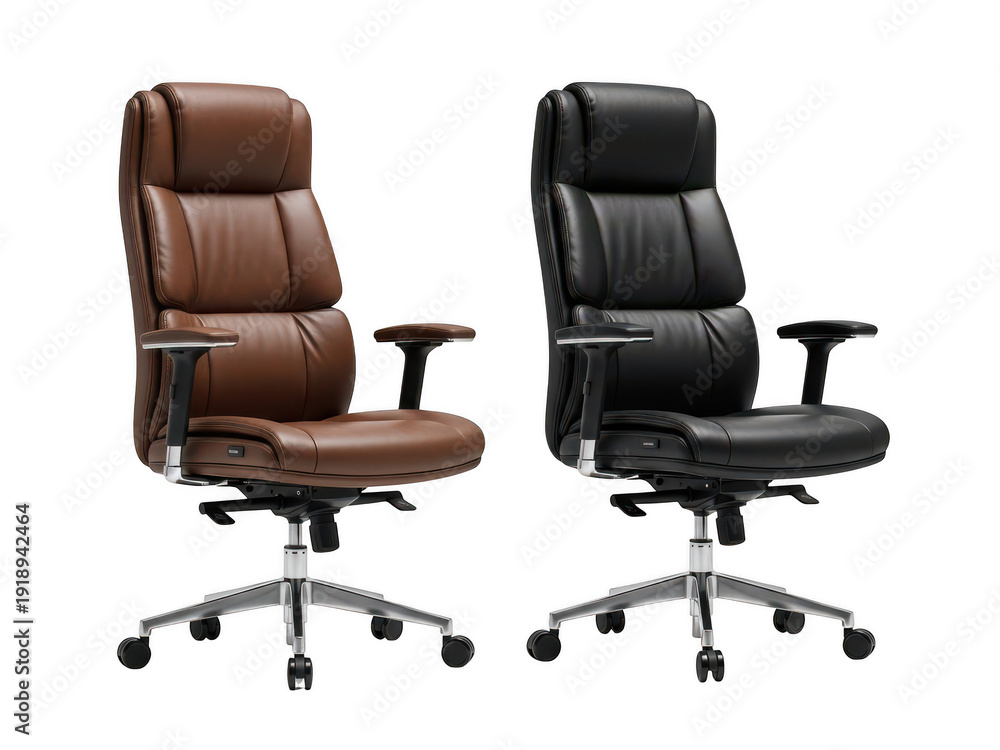 Obraz premium Two office chairs in brown and black leather