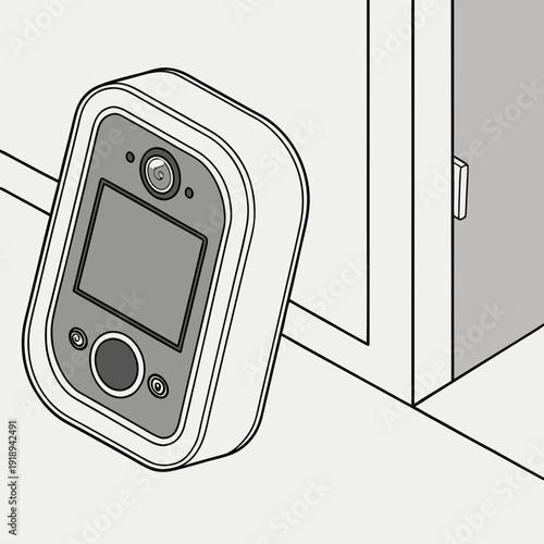 Modern smart door viewer with integrated camera and screen, mounted on a wall for enhanced home security and visitor monitoring