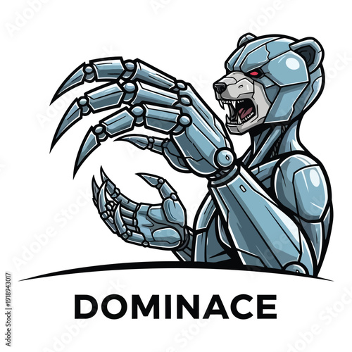 Robotic panther with sharp claws isolated on white background