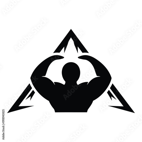 Silhouette of muscular man flexing arms isolated on white background