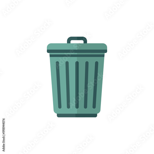 Green garbage can icon illustration with a lid on a white background