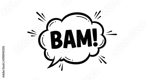 Comic book style illustration of a speech bubble with the word BAM exclaimed