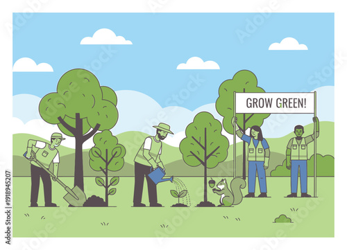 Volunteers Planting Trees - Eco-Friendly Park Scene