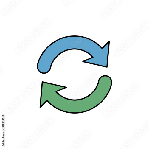 Green and blue arrows indicate a refresh or reload process icon