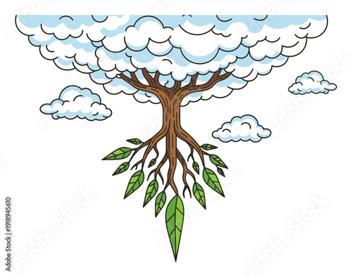 Upside Down Tree - Surreal Vector Illustration