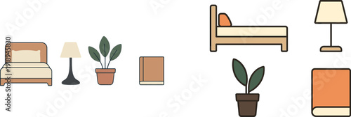 A well-designed bedroom setup includes a comfy bed, stylish lamp, vibrant plant, and an open book, creating a relaxing and inviting space.