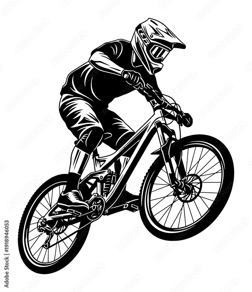 Naklejka premium Mountain Biker Silhouette - Vector Illustration