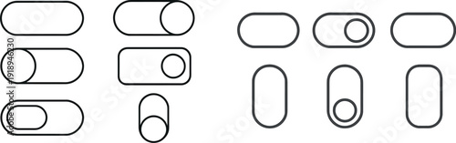 Various styles of toggle switches displayed, illustrating different shapes and designs ideal for user interface applications in modern technology.