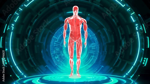 Human Muscular System Walking Front View Hologram