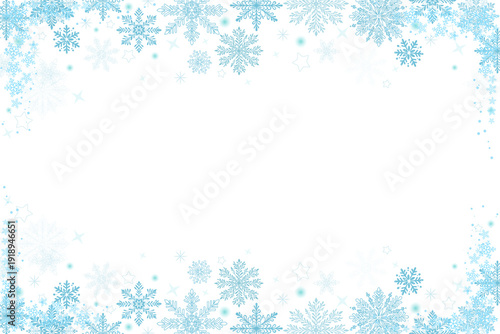 PNG image of Elegant border design featuring detailed ice blue snowflakes sparkling with white orbs and stars on transparent background