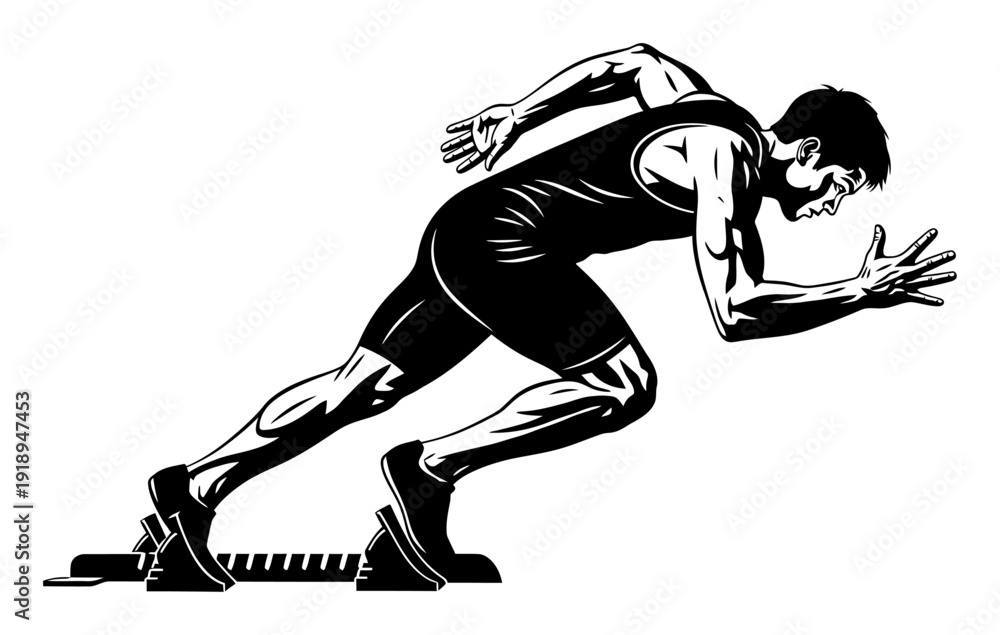 Obraz premium Sprinter Start - Silhouette Vector Illustration