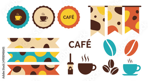 Colorful Coffee Cafe Graphics and Decorative Elements.