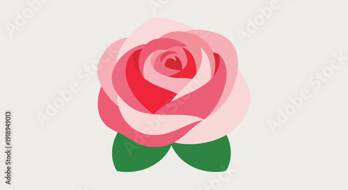 Beautiful Pink Rose Graphic Illustration with Green Leaves.