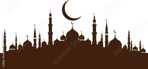 Islamic architecture silhouette with crescent moon