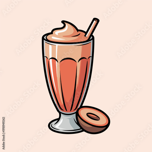 Cuban Batido De Mamey Vector Illustration of Tropical Fruit Milkshake with Whipped Cream