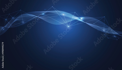 Abstract technology with molecule. Artificial intelligence concept. Flowing dot particle wave flow line. Data transfer concepts in internet. Vector illustration