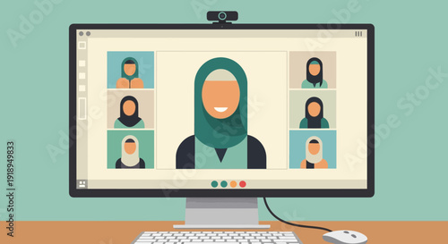 Diverse group of people in a virtual meeting on a computer screen.