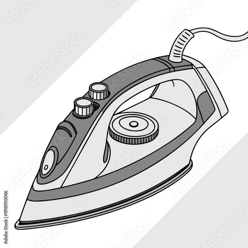 Realistic illustration of a modern electric iron with a cord and steam vents, ready for pressing clothes for a neat and tidy appearance.