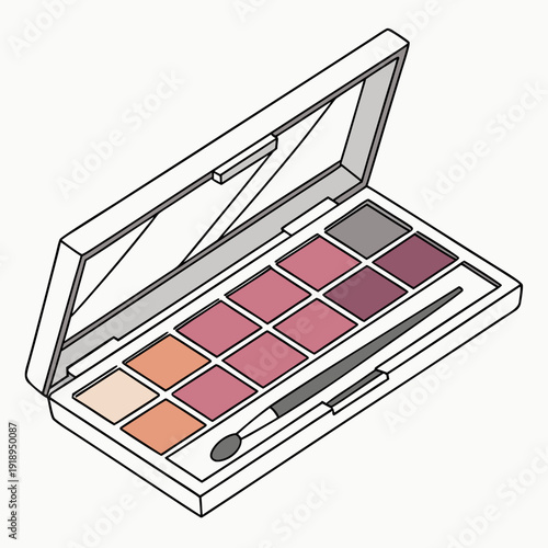Open makeup palette with twelve assorted eyeshadow shades and a brush, showcasing a versatile collection for creative eye looks.
