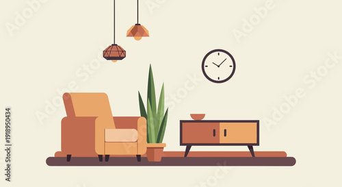 Modern living room interior with furniture and decor.