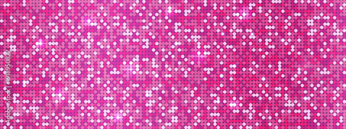 Pink disco background with glitter effect, rose pattern texture for club party and disco ball, Sparkle mosaic bg in pink and purple colors, vector illustration.