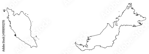 Black Outline Malaysia Map Asian Country