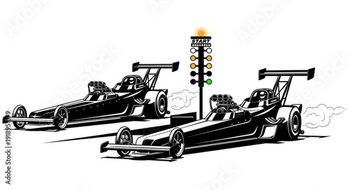 Racing Cars on Track Illustration.