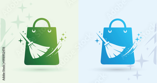    Shopping Bag Sparkle Swoosh Cleaning Logo Retail Boutique Hygiene Service Modern Clean Brand Identity
