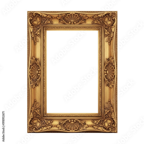 Elegant antique gold picture frame with ornate carvings, blank center