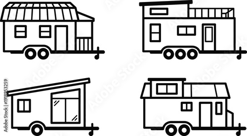 Tiny house on wheels line icon vector illustration