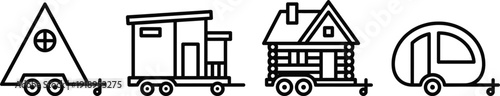 Tiny house on wheels line icon vector illustration