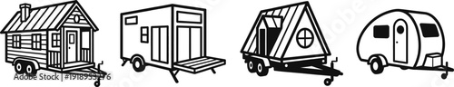Tiny house on wheels line icon vector illustration