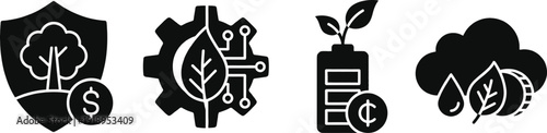 Sustainable finance icons for eco-friendly investment concepts