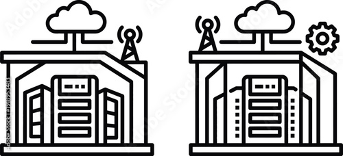 Smart city data center building icon vector illustration