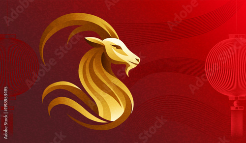Elegant Chinese zodiac goat banner for New Year celebration, Chinese New Year banner design with Elegant   zodiac goat for 2027