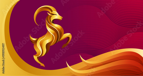 Elegant Chinese zodiac goat banner for New Year celebration, Chinese New Year banner design with Elegant   zodiac goat for 2027