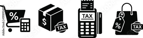 Tax icons for e-commerce sales and financial bookkeeping