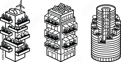 Vertical urban farm building line icon vector illustration