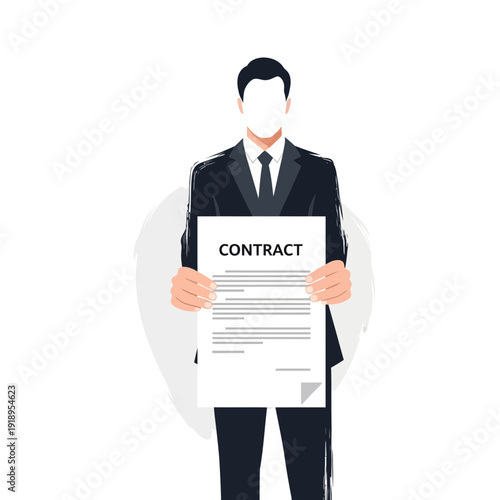 Businessman holding a contract document, isolated on white background