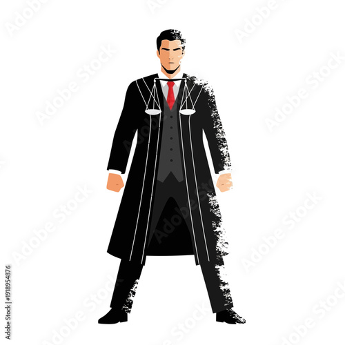 Lawyer in traditional robe with scales of justice symbol